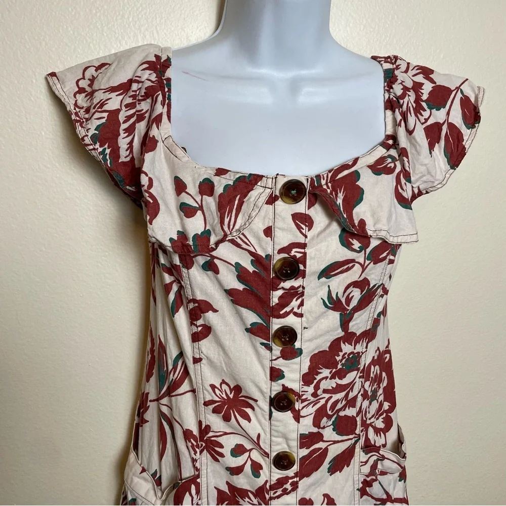Anthropologie Oahu Floral Hawaiian Linen Off Shoulder Dress - Picture 4 of 7